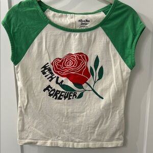 Pilcro Green and White Tee with Red Rose